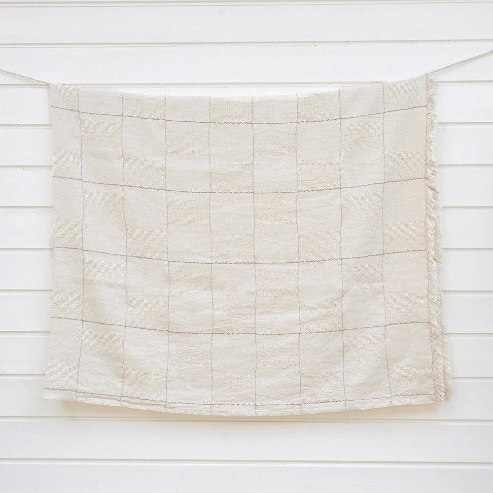 Linen-Cotton Grid Coverlet