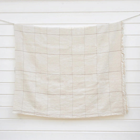 Linen-Cotton Grid Coverlet